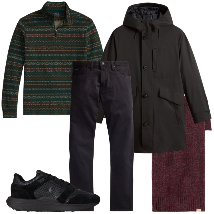 Outfit uomo - Look smart casual. Stile Casual per Ufficio. Abbinamento con pullovers, jeans, sneakers, cappotti, sciarpe.