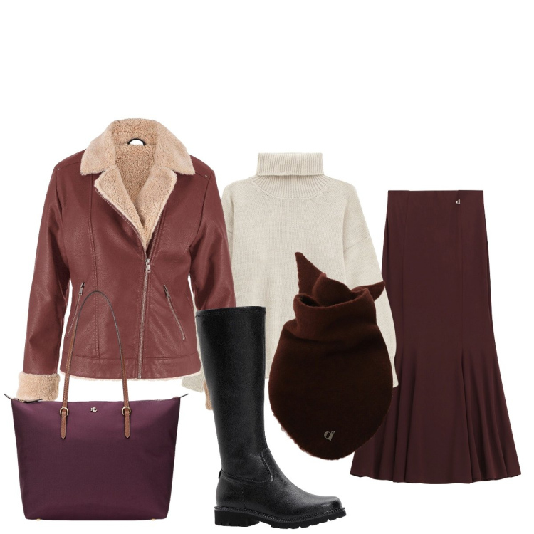 Outfit donna - In città. Stile Minimal per Tutti i giorni. Abbinamento con stivali, bomber, maglieria, gonne lunghe, foulard, borse tote.