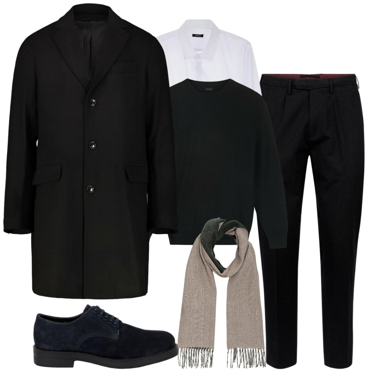 Outfit uomo - Il cappotto formale. Stile Business/Elegante per Tutti i giorni. Abbinamento con camicie, cappotti, pullovers, scarpe stringate, sciarpe, pantaloni.