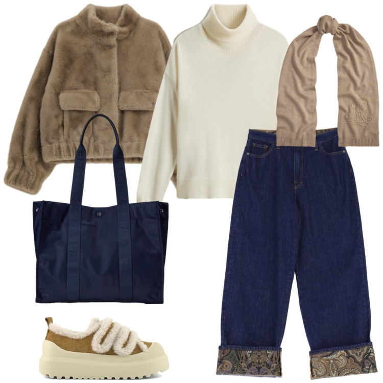 Outfit donna - Università. Stile Casual per Scuola/Università. Abbinamento con jeans, blazer, borse tote, sciarpe, maglieria, sneakers.