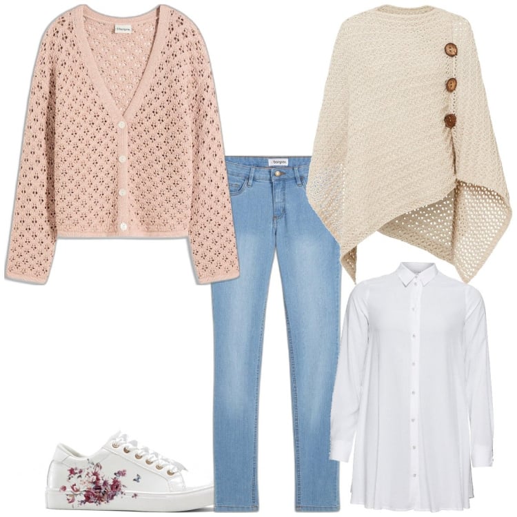 Outfit femme - Des fleurs et un gilet. Style Romantique pour Tous les jours. Assortir avec pulls, manteaux, sneakers, jean skinny, chemisiers.