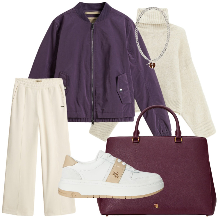 Outfit donna - La mia giacca bomber. Stile Casual per Tutti i giorni. Abbinamento con maglieria, borse a mano, ciondoli, sneakers, pantaloni, bomber.