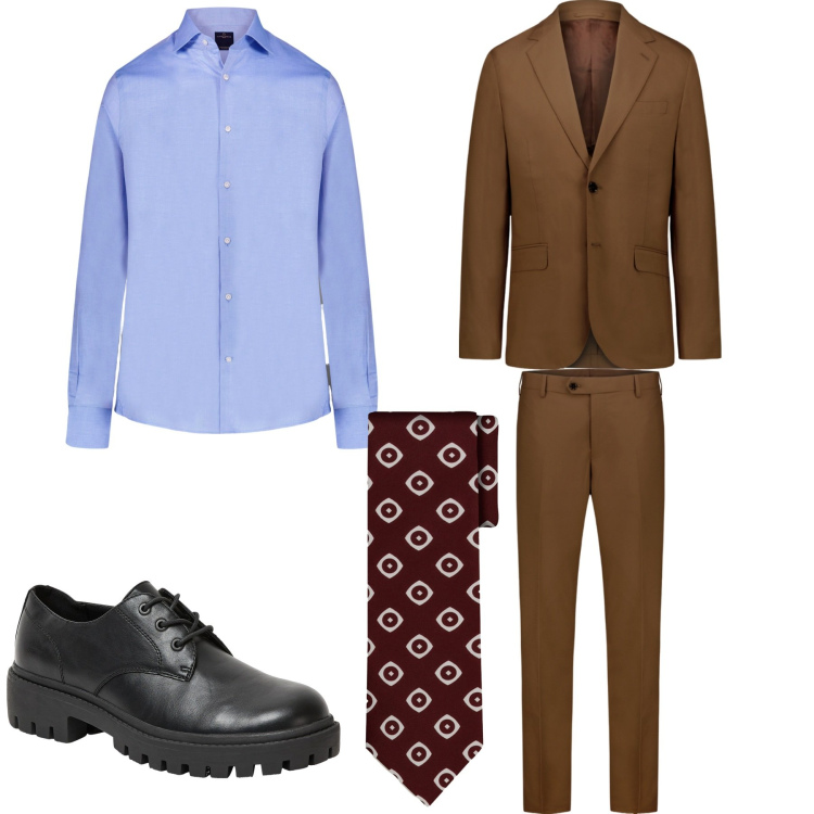 Outfit uomo - L\'abito doppelganger. Stile Business/Elegante per Tutti i giorni. Abbinamento con scarpe stringate, abiti, camicie, cravatte.