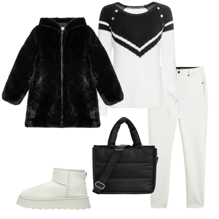 Outfit donna - Total look #2287253. Stile Casual per Tutti i giorni. Abbinamento con maglieria, cappotti, shopping bag, stivaletti, pantaloni skinny.