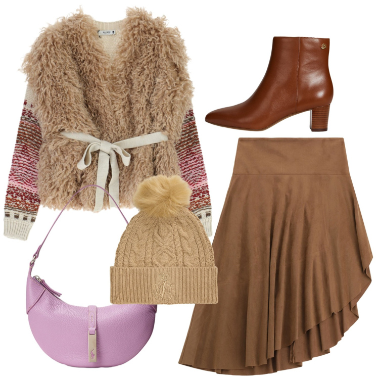 Outfit donna - Originale e chic. Stile Chic per Tutti i giorni. Abbinamento con maglieria, gonne longuette, borse a spalla, stivaletti, berretti.