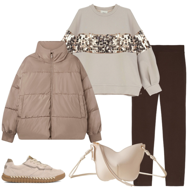 Outfit donna - Total look #2287260. Stile Casual chic per Tutti i giorni. Abbinamento con bomber, borse a tracolla, felpe, leggings, sneakers.