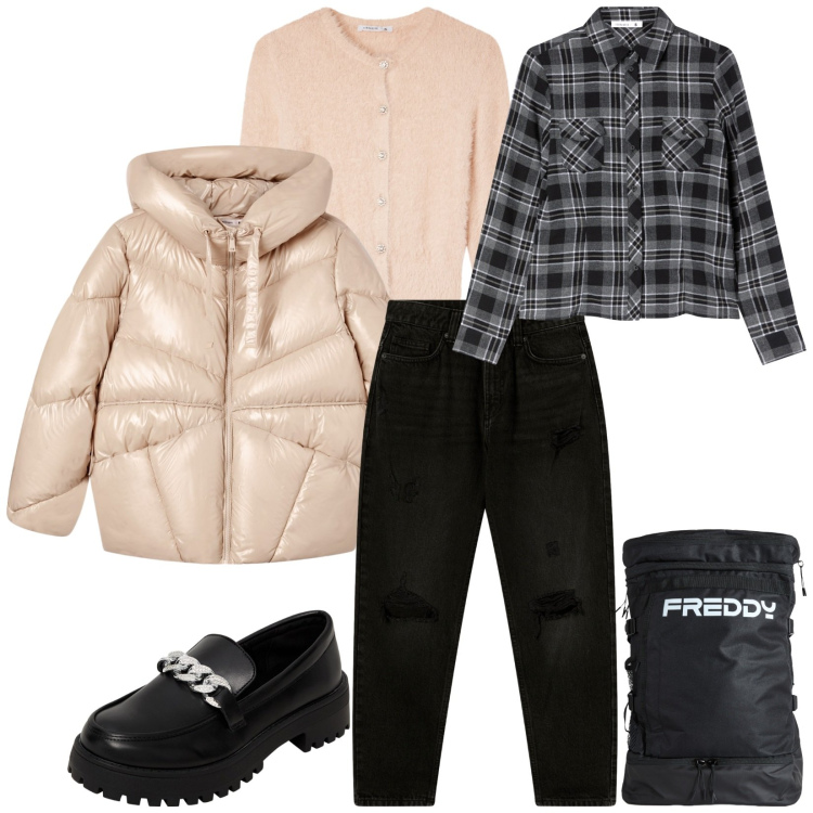 Outfit donna - Total look #2287267. Stile Casual per Tutti i giorni. Abbinamento con camicie, mocassini, cardigans, jeans mom, giacche, zaini.