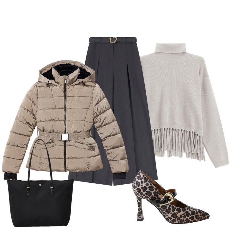 Outfit donna - Un tocco di stile con le frange. Stile Glamour per Tutti i giorni. Abbinamento con maglieria, piumini, pantaloni, décolleté, borse tote.