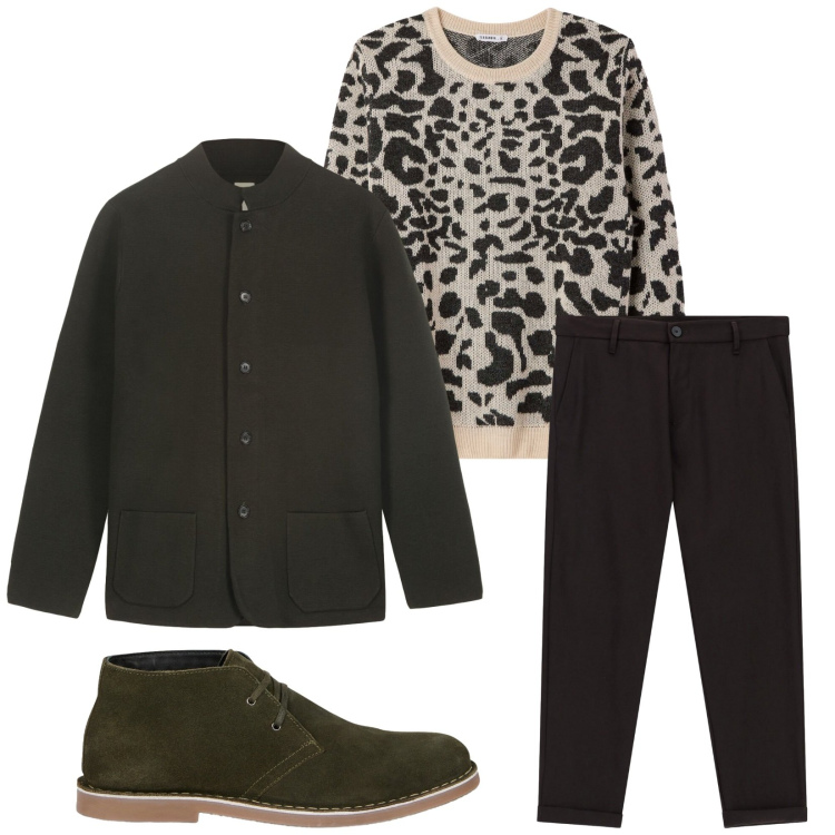 Outfit uomo - Total look #2287299. Stile Trendy per Tutti i giorni. Abbinamento con maglieria, pantaloni, stivali e stivaletti, giacche.