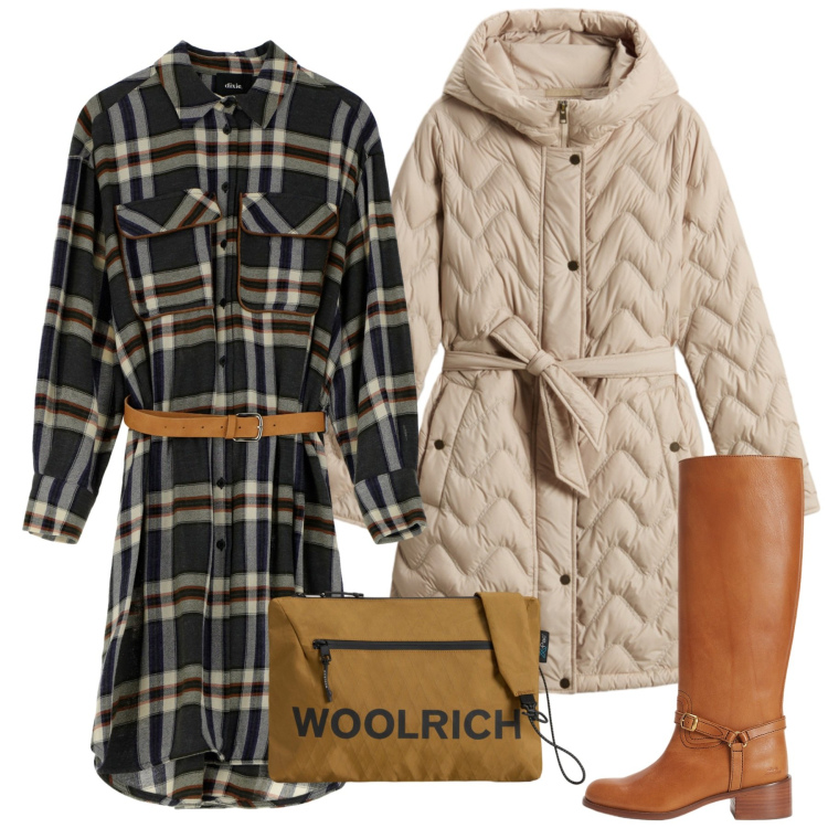 Outfit donna - Novembre. Stile Bon Ton per Tutti i giorni. Abbinamento con vestiti midi/longuette, stivali, parka, borse a tracolla.
