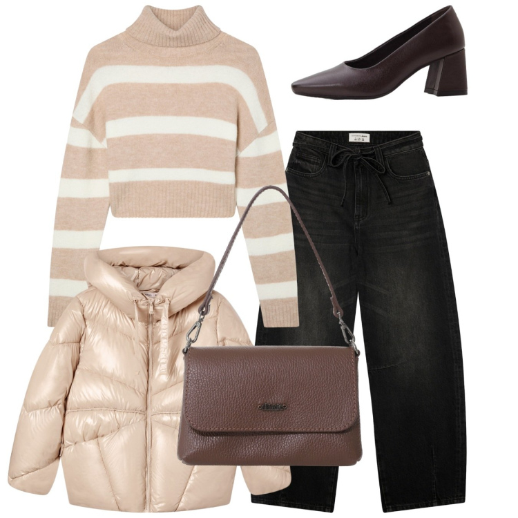 Outfit donna - Total look. Stile Basic per Tutti i giorni. Abbinamento con décolleté, jeans, giacche, maglieria, borse a tracolla.