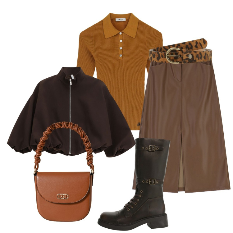 Outfit donna - In giro per mercatini. Stile Casual chic per Tutti i giorni. Abbinamento con borse a mano, bomber, gonne longuette, stivali, maglieria, cinture.