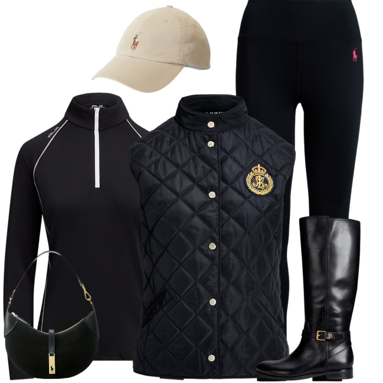 Outfit donna - Ralph Lauren. Stile Sporty chic per Sport. Abbinamento con borse a spalla, stivali, leggings, pullovers, piumini, cappelli.