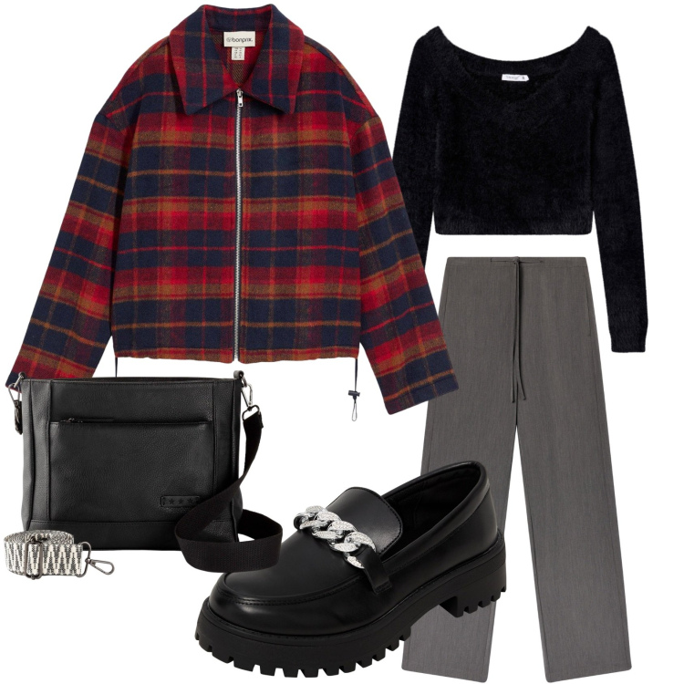 Outfit donna - Total look #2287342. Stile Sporty chic per Tutti i giorni. Abbinamento con borse a tracolla, blazer, mocassini, maglieria, pantaloni.