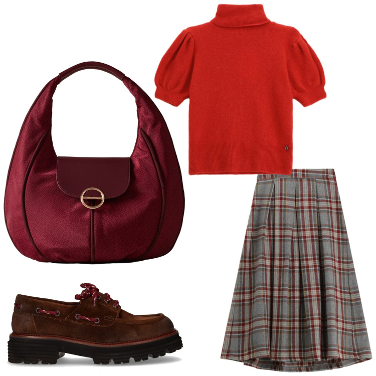 Outfit donna - In ufficio. Stile Chic per Ufficio. Abbinamento con borse a spalla, maglieria, gonne lunghe, mocassini.