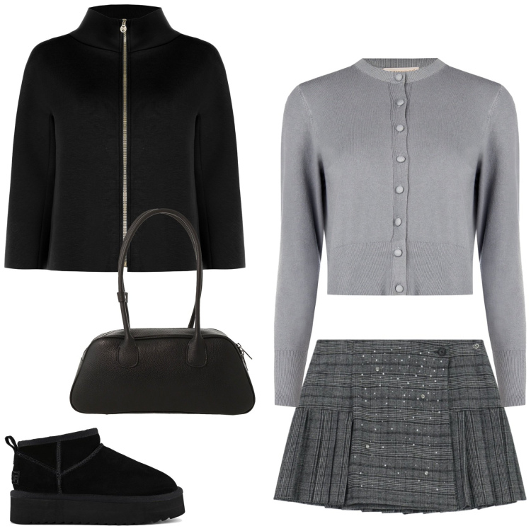 Outfit donna - College style. Stile Preppy per Tutti i giorni. Abbinamento con minigonne, cardigans, cappe, borse a mano, stivaletti.