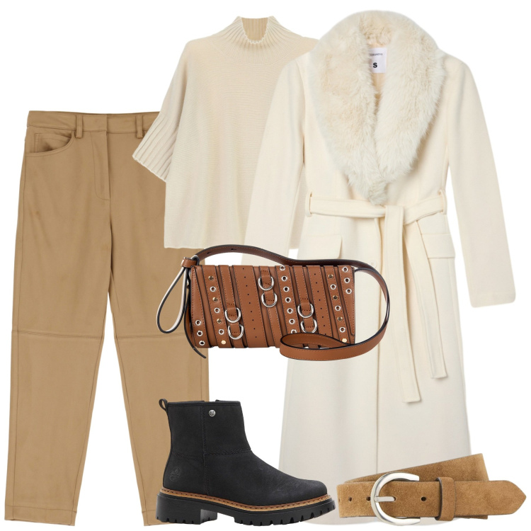 Outfit donna - Total look #2287367. Stile Casual chic per Tutti i giorni. Abbinamento con stivaletti, cinture, borse a spalla, cappotti, maglieria, pantaloni chino.