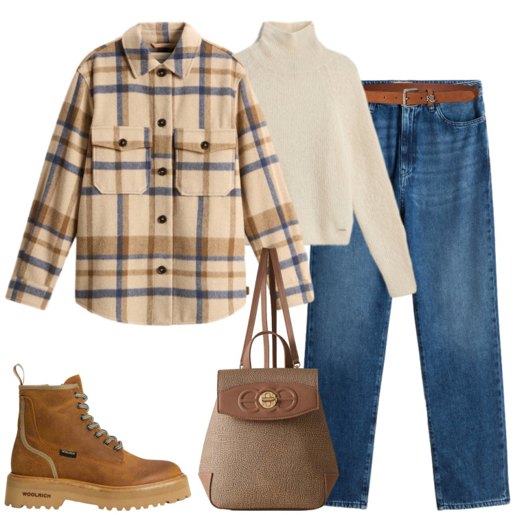 Outfit donna - La camicia cappotto in cachemire. Stile Casual chic per Tutti i giorni. Abbinamento con zaini, cinture, cappotti, maglieria, anfibi, jeans.