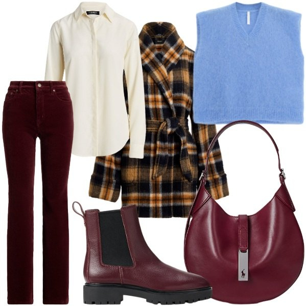 Outfit donna - Cozy Chic. Stile Casual chic per Serata fuori. Abbinamento con maglieria, pantaloni, stivaletti chelsea, camicie, cappotti, borse a spalla.