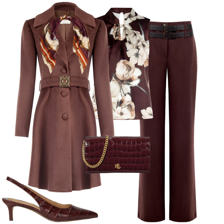 Outfit donna - Rinascimento black Friday. Stile Chic per Tutti i giorni. Abbinamento con pantaloni, cappotti, top, portafogli, décolleté, foulard.