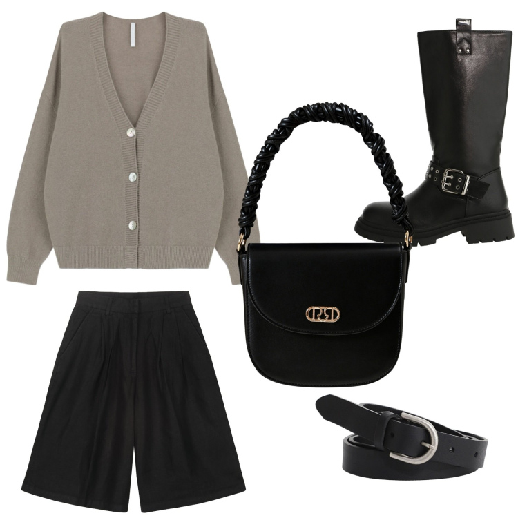 Outfit donna - Total look #2287382. Stile Casual chic per Tutti i giorni. Abbinamento con borse a mano, stivali, cardigans, cinture, bermuda.