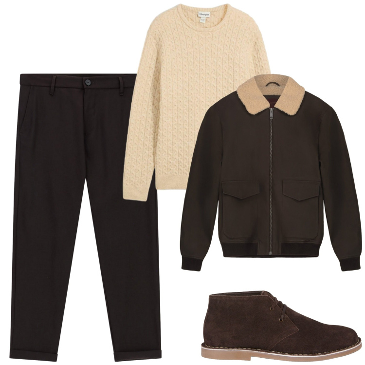 Outfit uomo - City. Stile Urban per Tutti i giorni. Abbinamento con maglieria, pantaloni, stivali e stivaletti, bomber.