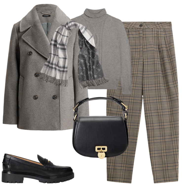 Outfit donna - City. Stile Chic per Tutti i giorni. Abbinamento con maglieria, pantaloni, borse a tracolla, mocassini, cappotti, sciarpe.