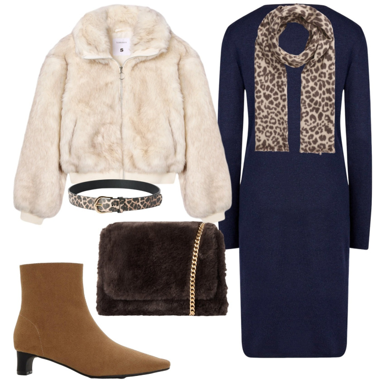 Outfit donna - Total look #2287394. Stile Vintage retrò per Tutti i giorni. Abbinamento con stivaletti, sciarpe, cinture, ecopellicce, borse a tracolla, vestiti midi/longuette.