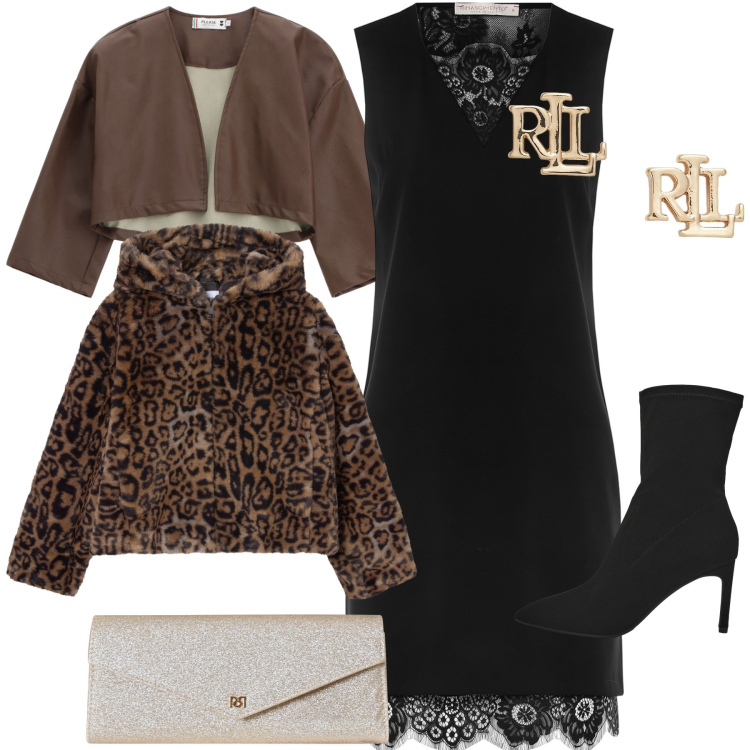 Outfit donna - A strati per cerimonia d inverno. Stile Glamour per Cerimonia. Abbinamento con stivali, ecopellicce, vestiti a tubino, pochette, giacche, orecchini.