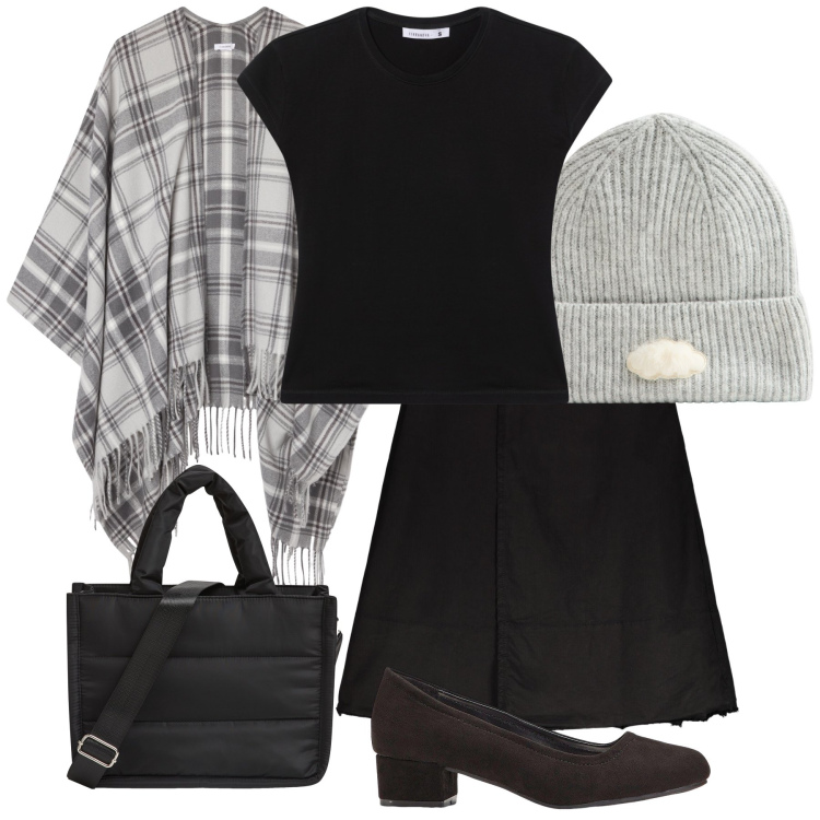 Outfit donna - Mantella per un look rilassato. Stile Trendy per Tutti i giorni. Abbinamento con décolleté, shopping bag, cappotti, t-shirt, berretti, gonne lunghe.