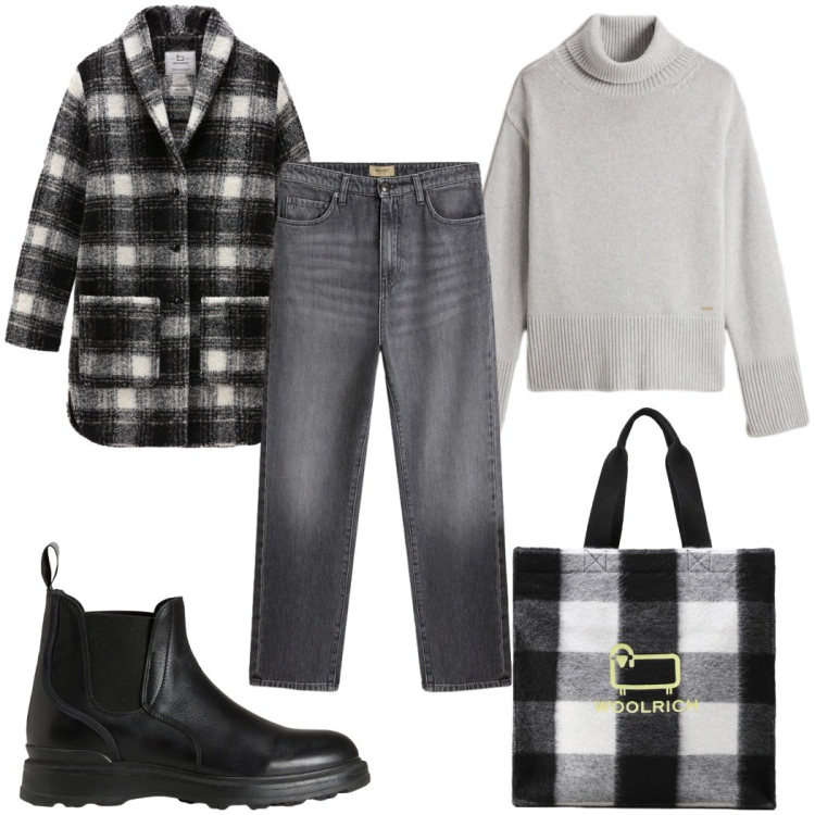 Outfit donna - Woolrich: a quadretti. Stile Casual per Tutti i giorni. Abbinamento con stivaletti, jeans, borse tote, maglieria, cappotti.