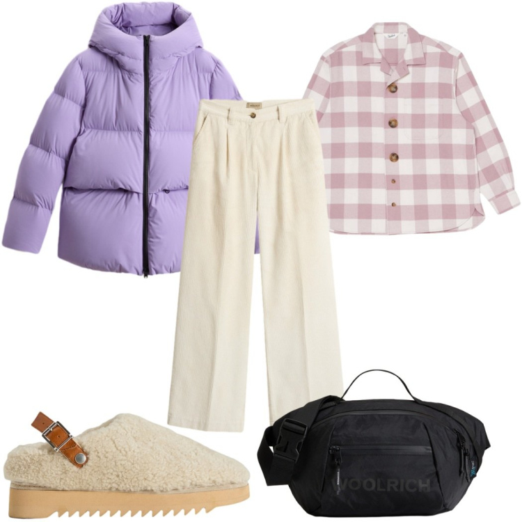 Outfit donna - Woolrich: trendy in viola. Stile Trendy per Tutti i giorni. Abbinamento con pantaloni, sabot, borse a tracolla, piumini, camicie.
