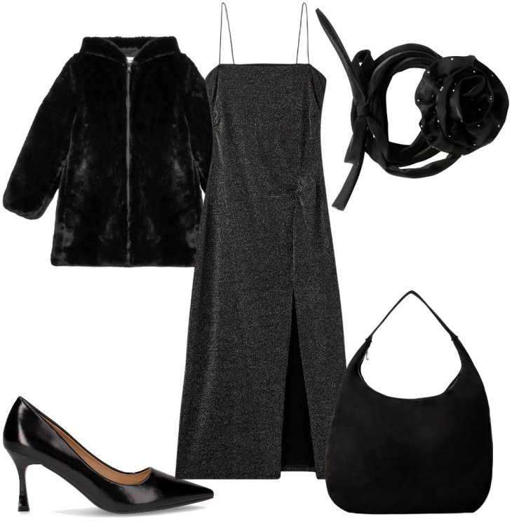 Outfit donna - Terranova Black Friday 2025 : stasera. Stile Sexy per Serata fuori. Abbinamento con collane, vestiti lunghi, borse a mano, cappotti, décolleté.