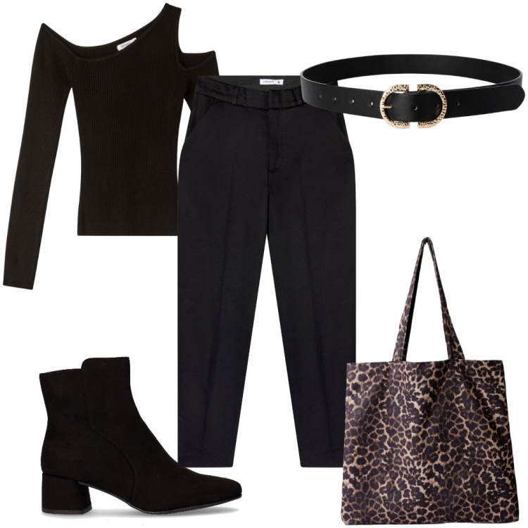 Outfit donna - Terranova Black Friday 2025 trendy. Stile Trendy per Tutti i giorni. Abbinamento con shopping bag, cinture, pantaloni chino, maglieria, stivaletti.
