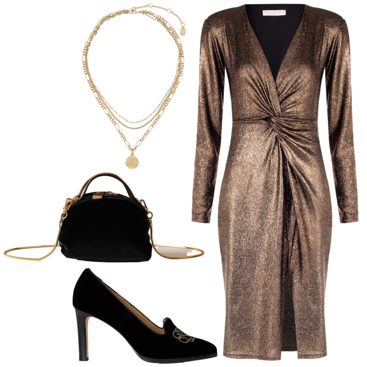 Outfit donna - Le imminenti festività. Stile Sexy per Serata fuori. Abbinamento con vestiti a tubino, borse a mano, décolleté, ciondoli.