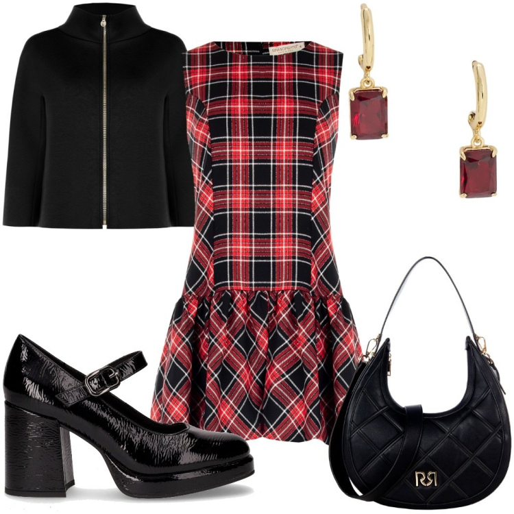 Outfit donna - Rinascimento Black Friday 2025 : trendy. Stile Trendy per Tutti i giorni. Abbinamento con vestiti senza maniche, cappe, borse a tracolla, orecchini, décolleté.