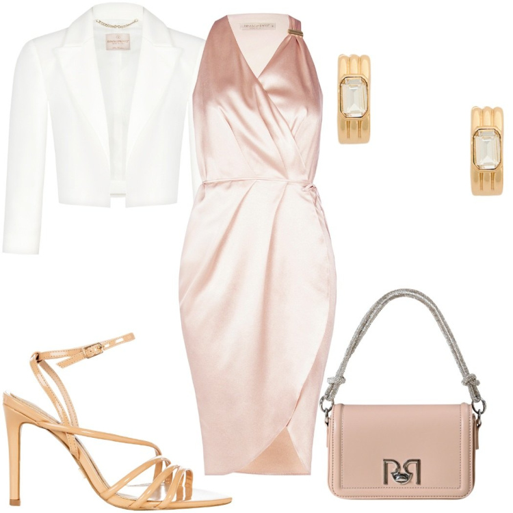 Outfit donna - Rinascimento Black Friday 2025 glamour. Stile Glamour per Cerimonia. Abbinamento con vestiti senza maniche, bolero, sandali col tacco, borse a mano, orecchini.