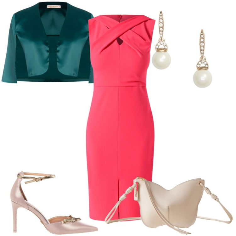 Outfit donna - Rinascimento Black Friday Natale è vicin. Stile Glamour per Cerimonia. Abbinamento con vestiti a tubino, bolero, décolleté, borse a tracolla, orecchini.