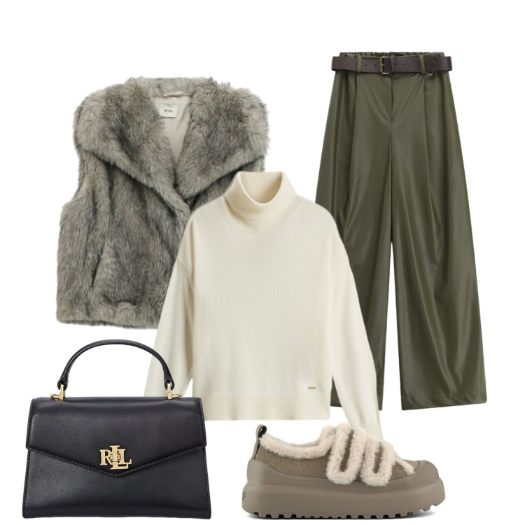 Outfit donna - Total look #2287482. Stile Glamour per Tutti i giorni. Abbinamento con pantaloni a palazzo, camicie, maglieria, borse a mano, sneakers.