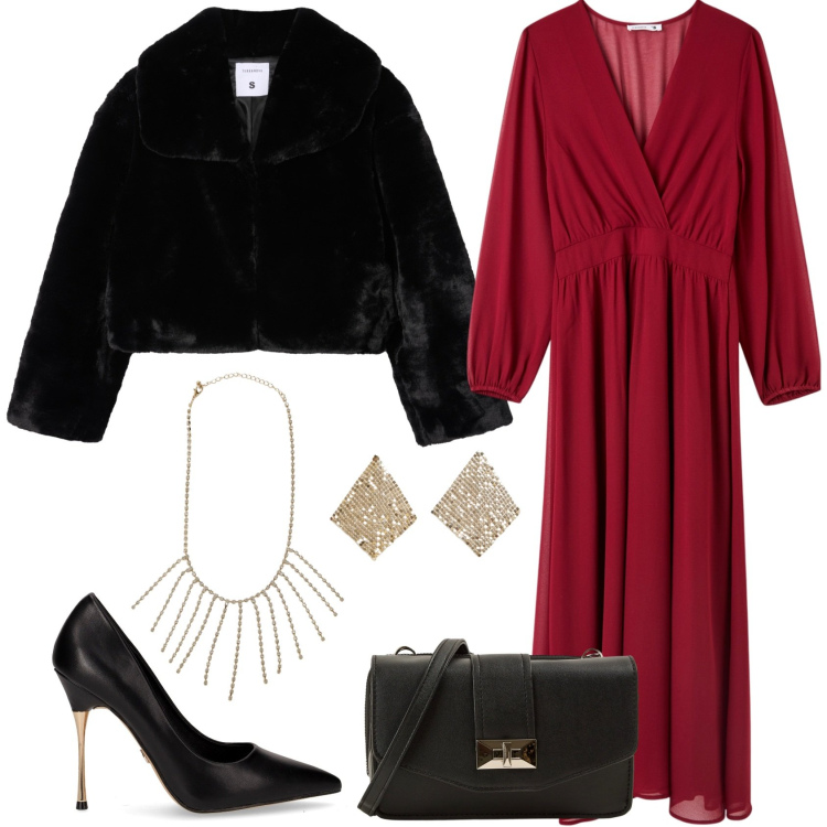 Outfit donna - Matrimonio a Dicembre low cost. Stile Chic per Cerimonia. Abbinamento con vestiti lunghi, collane, orecchini, borse a tracolla, ecopellicce, décolleté.