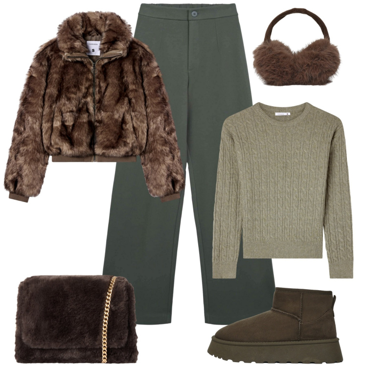 Outfit donna - Novembre caldo e avvolgente. Stile Casual chic per Tutti i giorni. Abbinamento con pantaloni, maglieria, cappelli, stivali, ecopellicce, borse a tracolla.