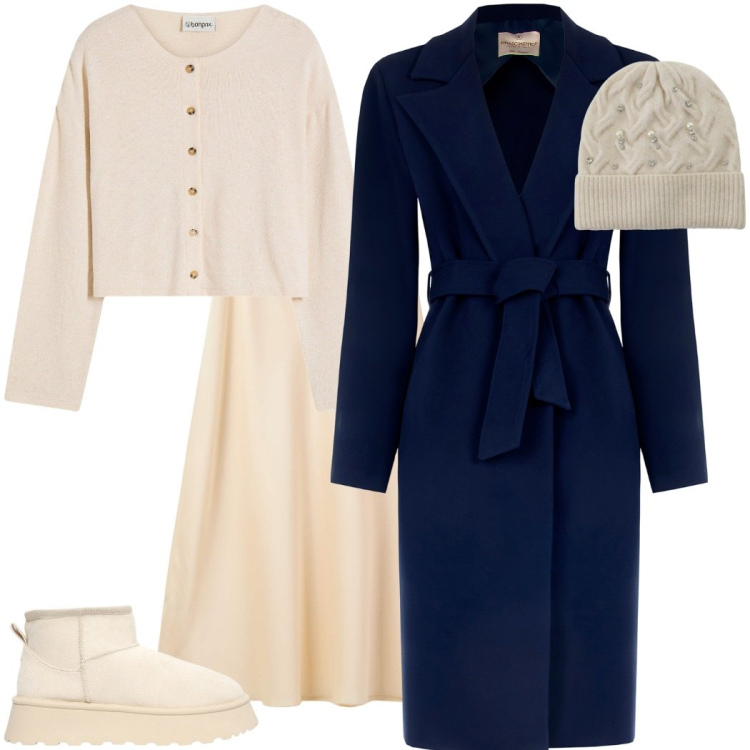 Outfit donna - Cozy e chic. Stile Urban per Tutti i giorni. Abbinamento con cardigans, cappotti, gonne lunghe, stivaletti, berretti.