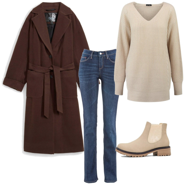 Outfit femme - Simplicité d un manteau long. Style Basique pour Tous les jours. Assortir avec jean coupe droite, boots, manteaux, pulls.