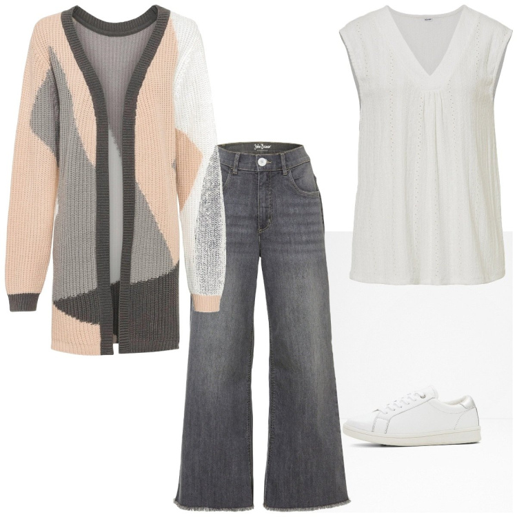 Outfit femme - Gilet long. Style Tendance pour Tous les jours. Assortir avec jeans, sneakers, pulls, hauts.