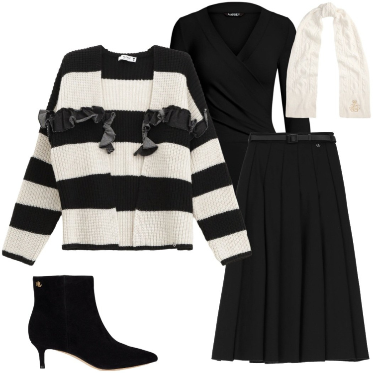 Outfit donna - Cozy e chic. Stile Casual chic per Tutti i giorni. Abbinamento con cardigans, gonne longuette, top, stivaletti, sciarpe.