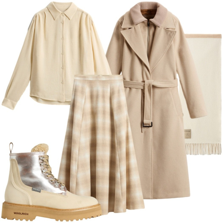 Outfit donna - Woolrich black Friday. Stile Urban per Tutti i giorni. Abbinamento con cappotti, sciarpe, anfibi, gonne lunghe, camicie.