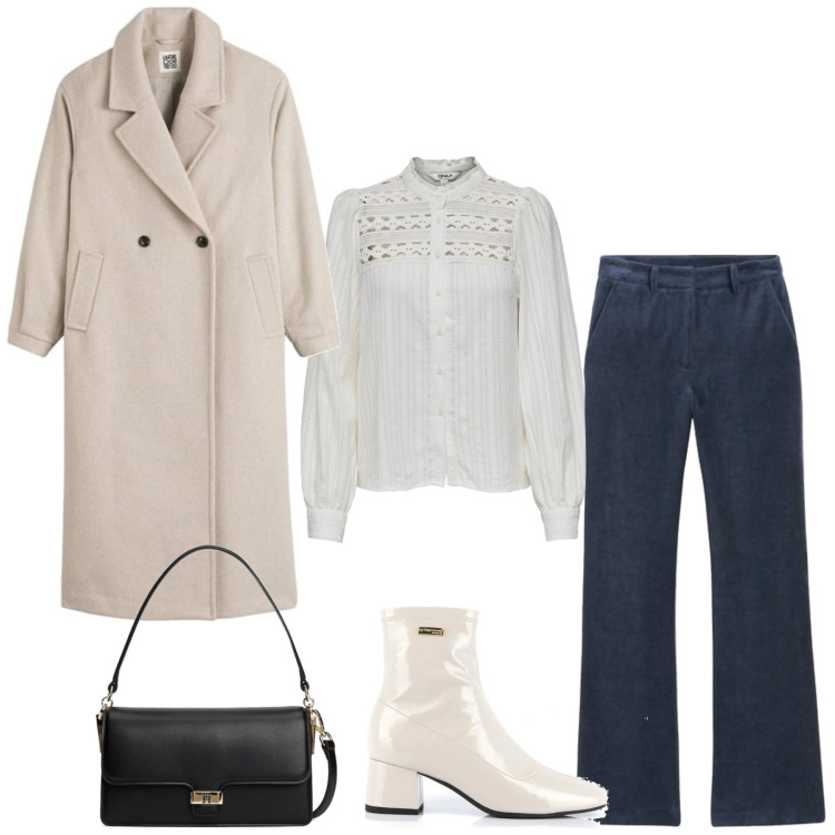 Outfit mujer - Vintage retrò #1022. Estilo Vintage retrò para Todos los días. Combinación con blusas, abrigos, pantalones, botines, bandoleras.