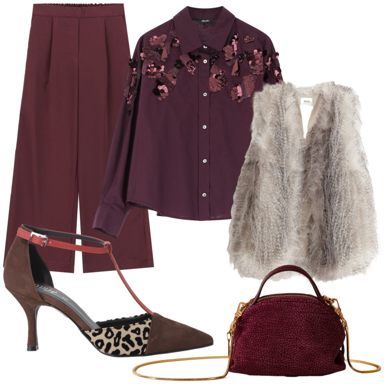 Outfit donna - Total look #2287529. Stile Chic per Cerimonia. Abbinamento con borse a mano, gilet, pantaloni a palazzo, décolleté, camicie.