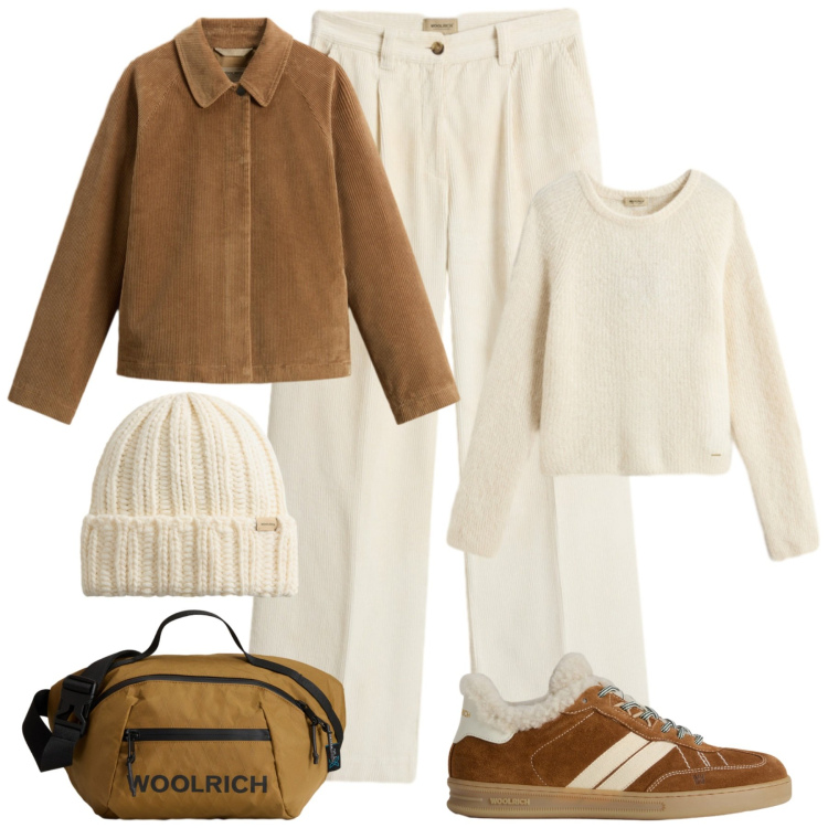 Outfit donna - Woolrich per b/f. Stile Casual per Tutti i giorni. Abbinamento con maglieria, pantaloni, borse a tracolla, sneakers, berretti, cappotti.