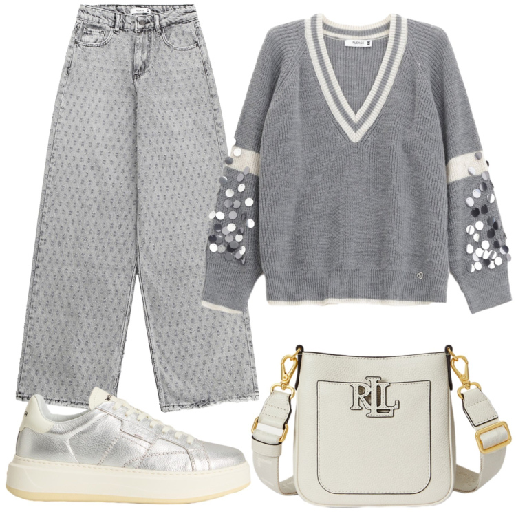 Outfit donna - Total look #2287537. Stile Trendy per Scuola/Università. Abbinamento con jeans, maglieria, borse a tracolla, sneakers.